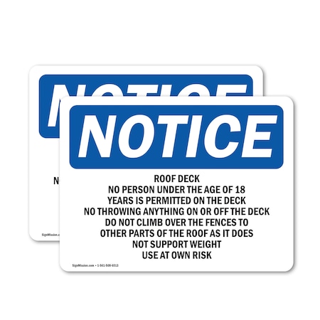 Signmission Roof Deck No Person Under The Age Of 18 OSHA Notice Sign, Vinyl Decal, 5in W x 3.5in L, 2PK OS-2PACK-NS-D-35-L-18123